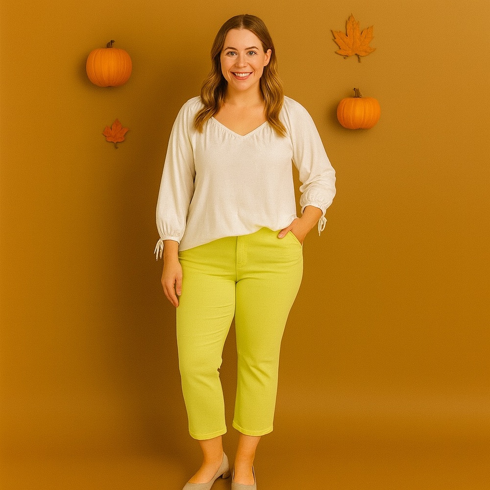 Liverpool Chartreuse Crop pants I Fall's Must-Have Color Pop I Size 16W